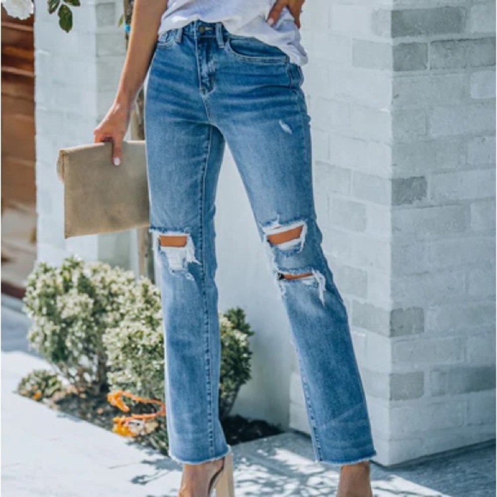 Women’s Vervet High Rise Distressed Straight Leg Jeans from Vici